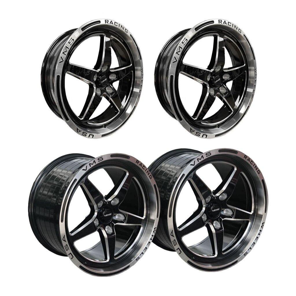 VMS Racing Front and Rear Street Drag Race Wheel Set - Machined Face (2005-2023 Mustang)