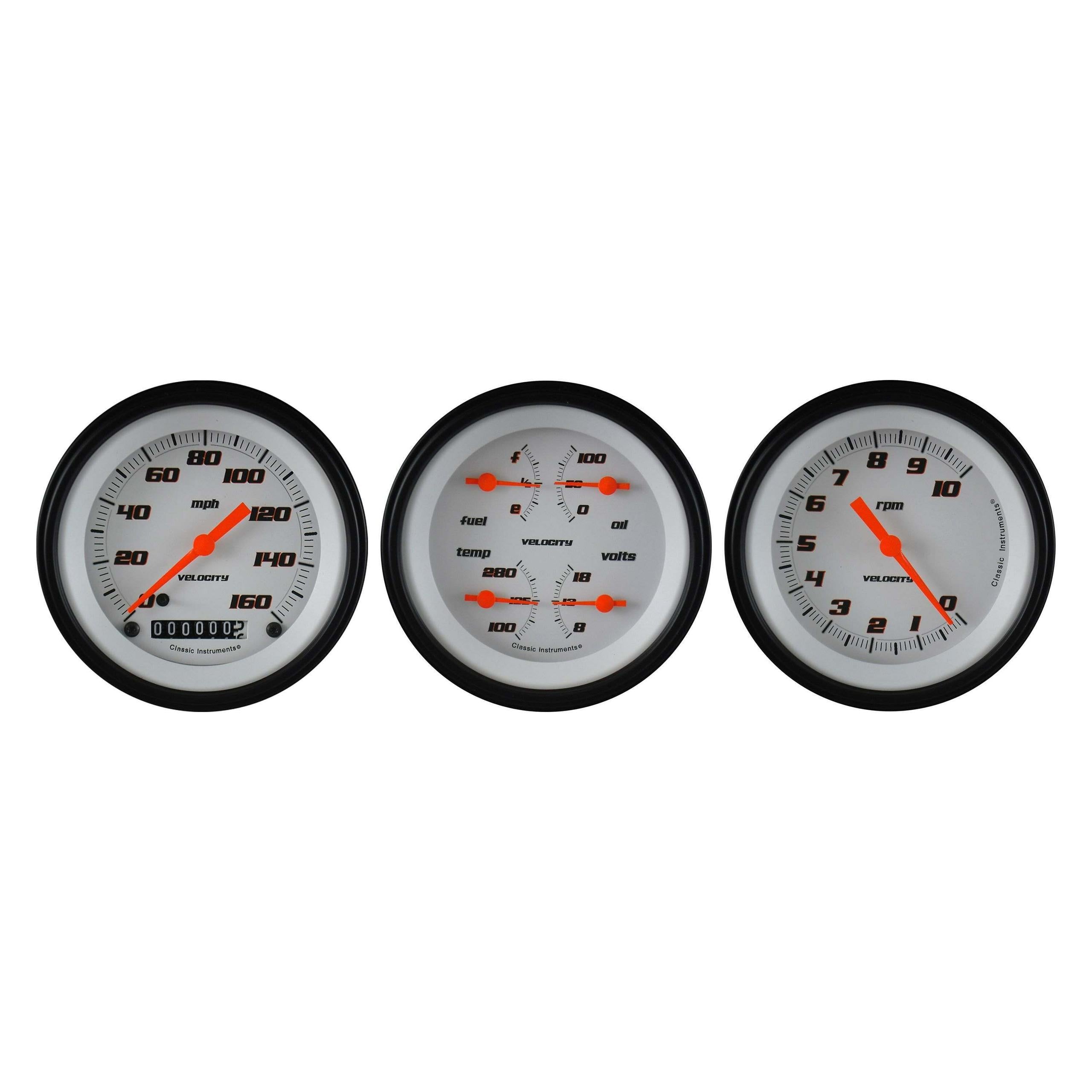 Classic Instruments Velocity White Three Gauge Set - VS03WBLF