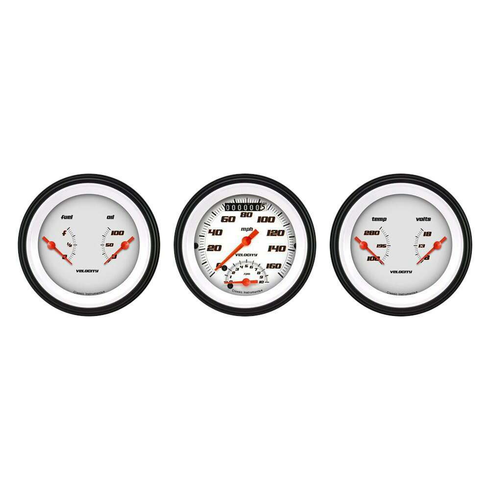 Classic Instruments Velocity White Three Gauge Set - VS34WBLF