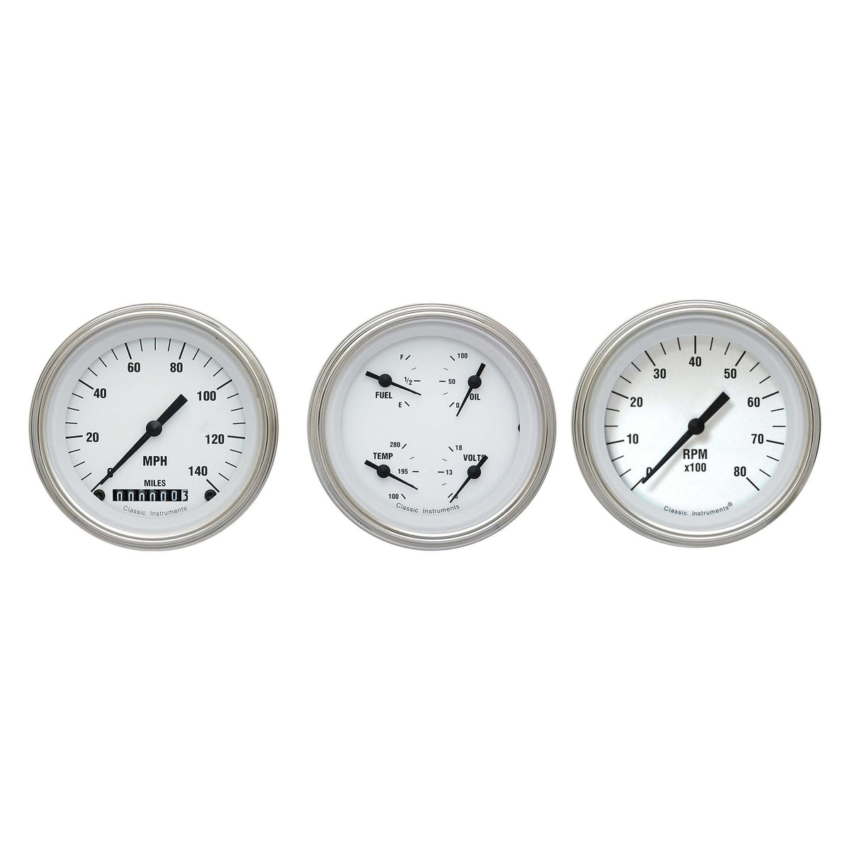 Classic Instruments White Hot Three Gauge Set - WH03SLF