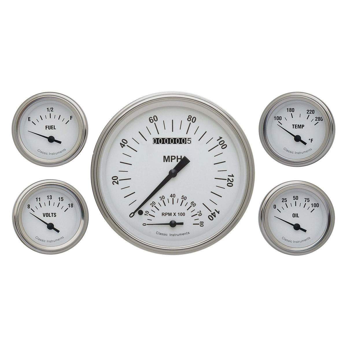 Classic Instruments White Hot Five Gauge Set - WH65SLF