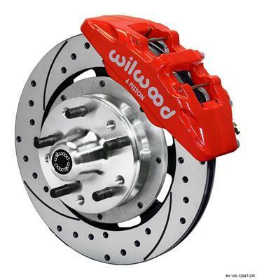 Wilwood Dynapro 6 Front Hub Kit 12.19in Drill Red 1965-1969 Mustang Disc & Drum Spindle - 140-12947-DR