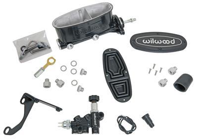 Wilwood HV Tandem M/C Kit w L/H Bracket & Prop Valve - 15/16in Bore Black-W/Push. - Early Mustang - 261-14158-BK