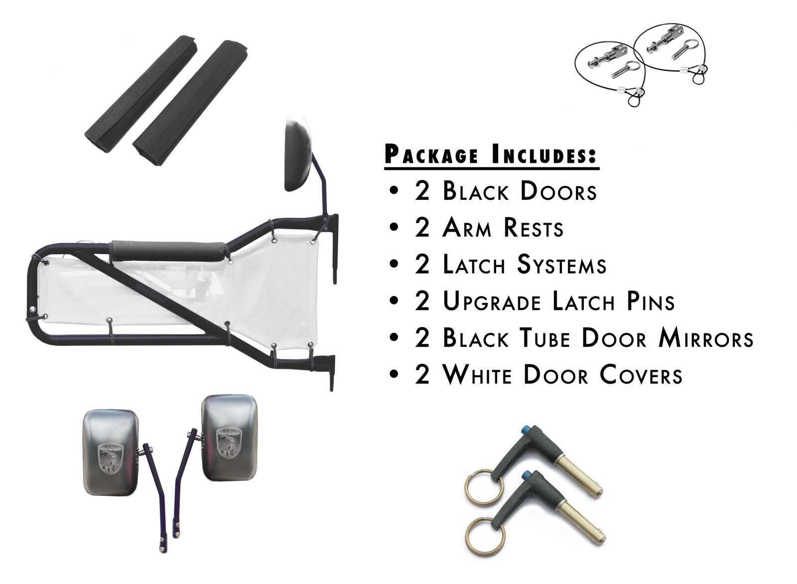 Steinjager Doors Wrangler JK 2007-2018 Trail, Tubular Style Kit, Front Doors Black Doors - White Covers - J0043815